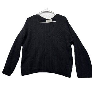 Classic Black Everlane Thick Ribbed V-neck Sweater 100% Cashmere Size Large